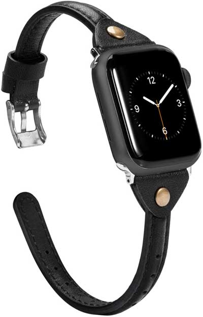 Wearlizer Black Thin Leather Compatible with Apple Watch Band